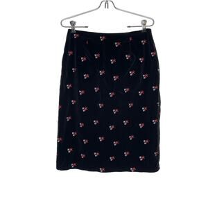 Hanna Andersson Vintage Women Black Velvet Floral Embroidered Pencil Skirt Sz 10